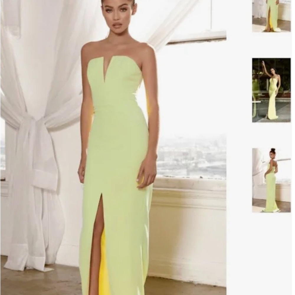 new Abyss by Abby lime green/yellow dress, w sweetheart neckline & slit in front